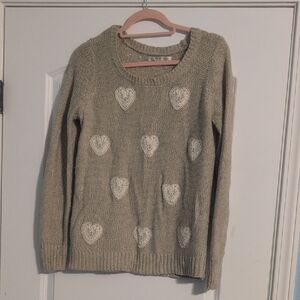 LC Lauren Conrad Cream Crew Neck Sweater with Heart Pattern